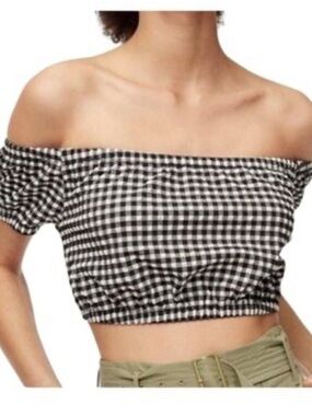 Wilfred Black & White Gingham Off-Shoulder Crop Top